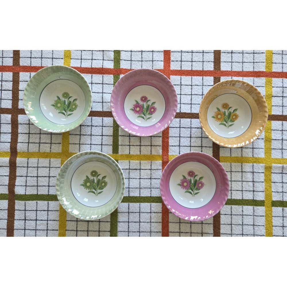 Mid Century Lusterware Japan Set of 5 Bowls with Floral Patterns Joemen Industry